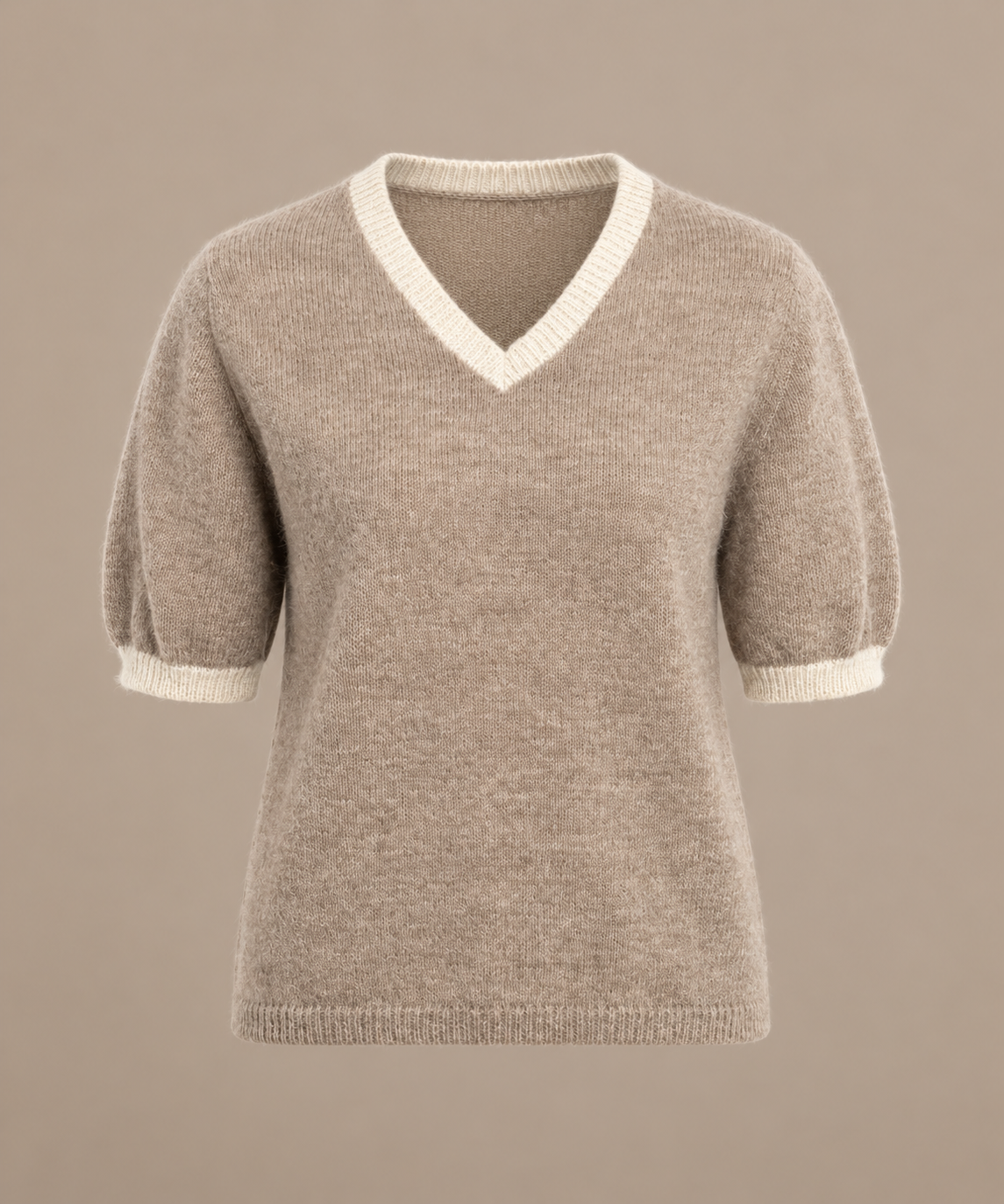 Rose alpaca T-shirt met V-hals